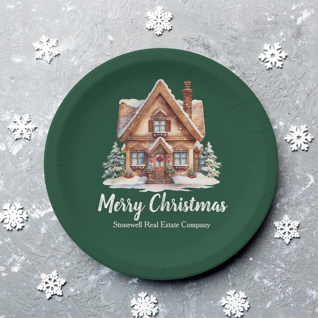 Merry Christmas Real Estate Company Green Party Paper Plate (Creator Uploaded)