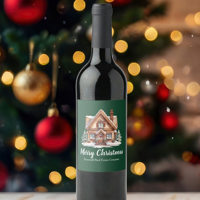 Merry Christmas Real Estate Company Green Party Wine Label (Creator Uploaded)