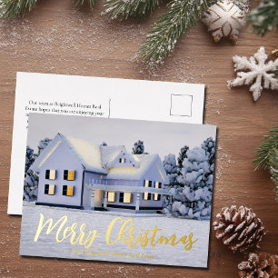 Merry Christmas Real Estate Company Winter Gold Foil Holiday Postcard