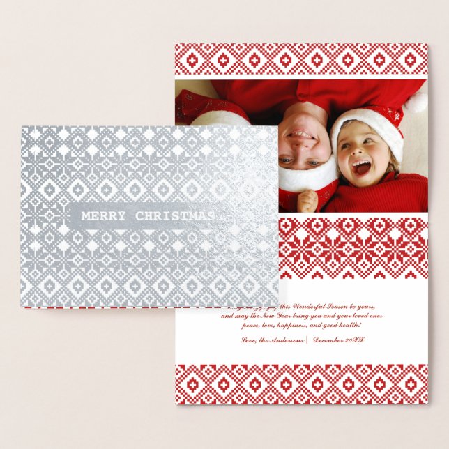 Merry Christmas Real Foil Luxury Custom Photo Card (Display)