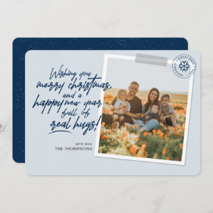 Merry Christmas Real Hugs Script Navy  Photo  Holiday Card