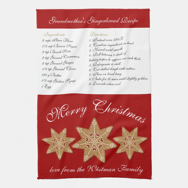 Merry Christmas Recipe Red Tea Towel (Vertical)