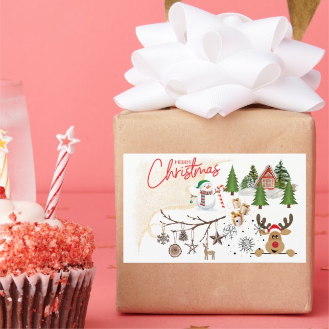 Merry Christmas Rectangular Sticker (Party)