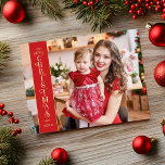 Merry Christmas red 2 photos family gold Foil Holiday Postcard<br><div class="desc">Modern holiday greeting postcard with a full-bleed custom photo and a red vertical overlay strip on the left that draws attention to the real foil text "Merry Christmas." On the back of the postcard, you may add one more of your favourite family pictures as well as your own greeting message....</div>