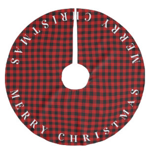Merry Christmas Red and Black Buffalo Plaid Brushed Polyester Tree Skirt