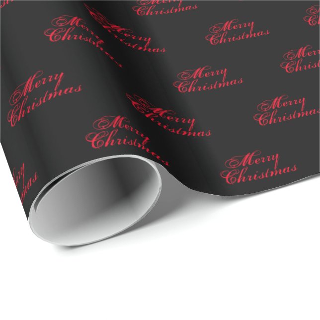 Merry Christmas red and black script calligraphy Wrapping Paper (Roll Corner)