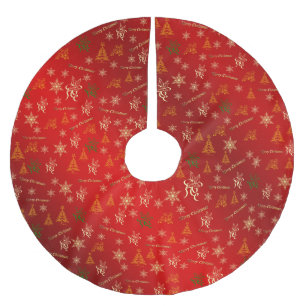 merry christmas red and gold brushed polyester tree skirt