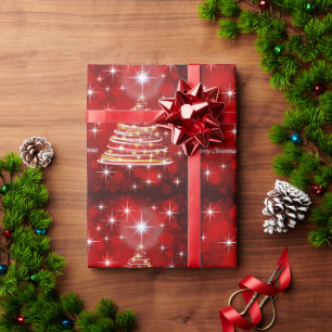 Merry Christmas Red and Gold Christmas Tree Wrapping Paper