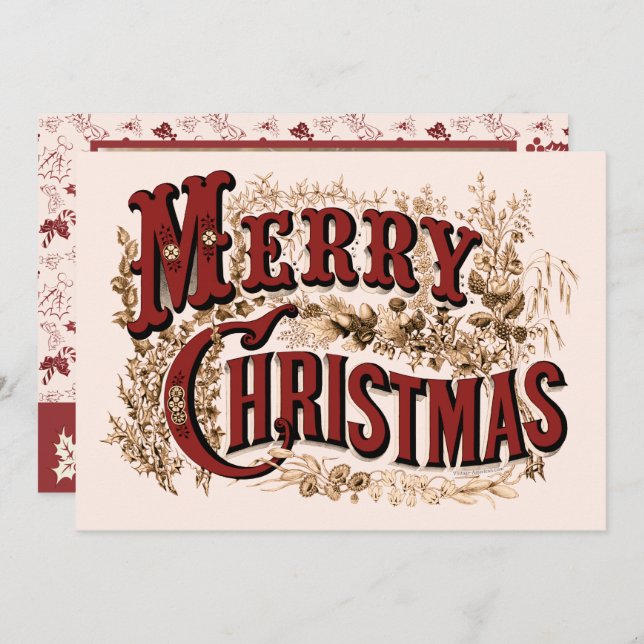 Merry Christmas - Red and Gold Holiday Card (Front/Back)