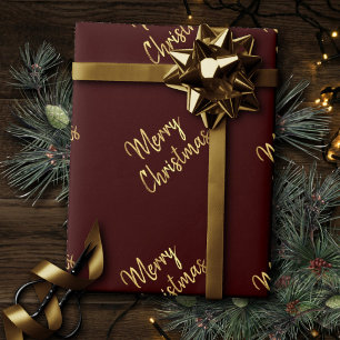 Merry Christmas   Red and Gold Holiday Typography Wrapping Paper