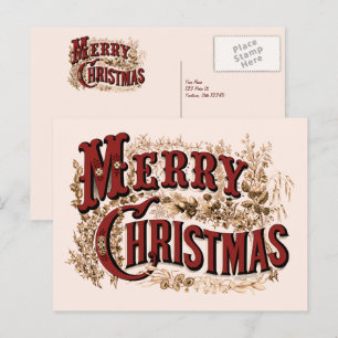 Merry Christmas - Red and Gold Postcard