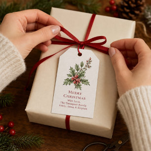 Merry Christmas Red and Green Berries Holiday Gift Tags