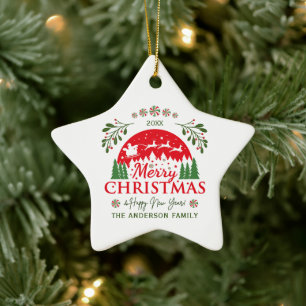 Merry Christmas Red and Green Candy Cane Custom Ceramic Tree Decoration