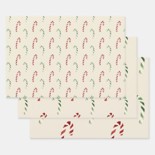 Merry Christmas Red and Green Candy Canes Wrapping Paper Sheet