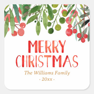 Merry Christmas Red And Green Family Square Sticker