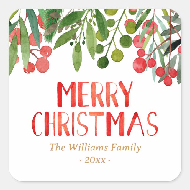 Merry Christmas Red And Green Family Square Sticker (Front)