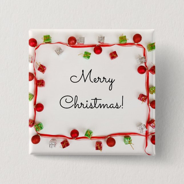 Merry Christmas Red and Green Ornaments 15 Cm Square Badge (Front)