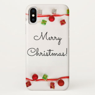 Merry Christmas Red and Green Ornaments iPhone X Case
