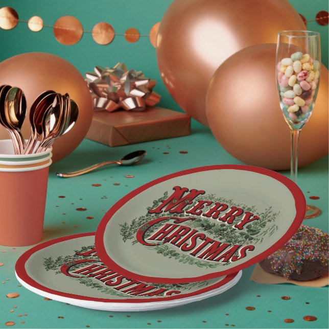 Merry Christmas Red and Green Paper Plate (Multi)