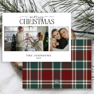 Merry Christmas Red and Green Plaid 2 Photo  Holiday Card