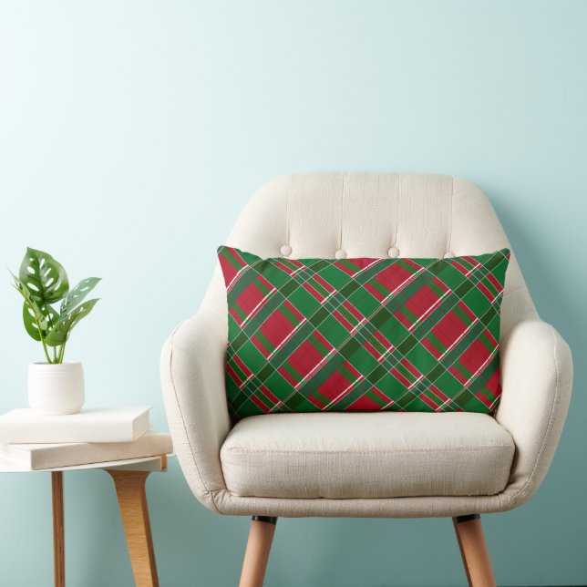 Merry Christmas Red and Green Plaid Lumbar Cushion (Chair)