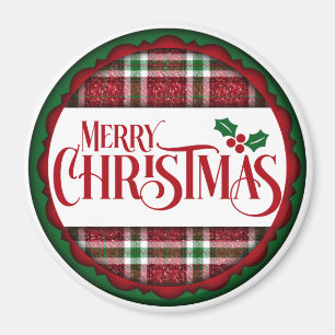 Merry Christmas Red and Green Plaid  Magnet