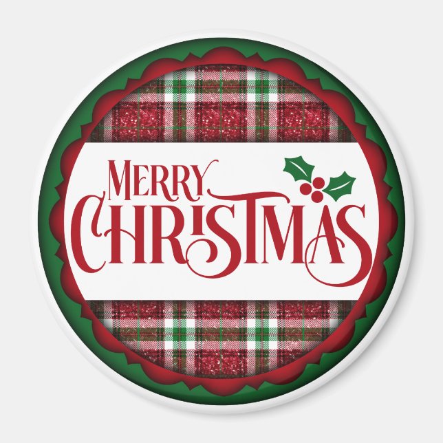 Merry Christmas Red and Green Plaid  Magnet (Front)