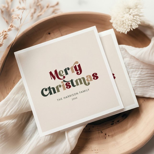 Merry Christmas Red and Green Retro Napkin (Creator Uploaded)