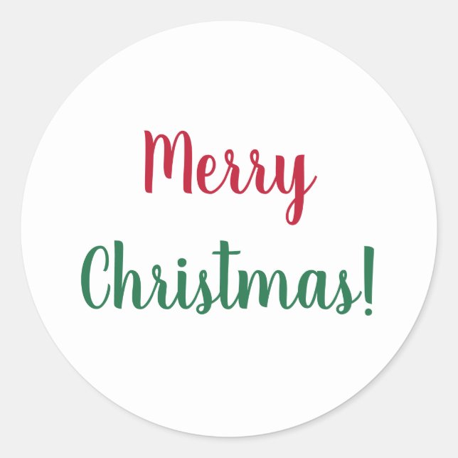 Merry Christmas Red and Green Script Typography Classic Round Sticker (Front)