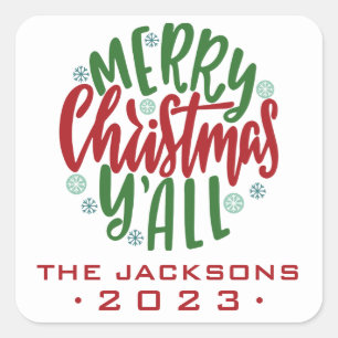 Merry Christmas Red and Green Square Sticker