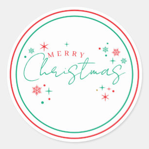 Merry Christmas Red and Green Star and snowflake Classic Round Sticker