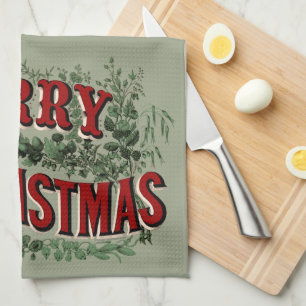 Merry Christmas Red and Green Tea Towel