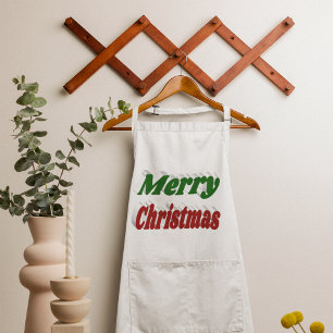 Merry Christmas red and green typography Long Apron
