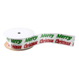 Merry Christmas red and green typography Satin Ribbon