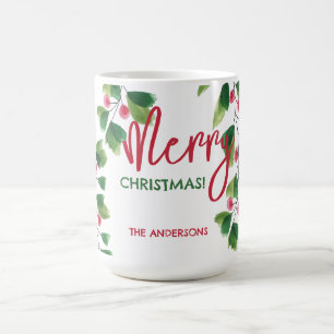 Merry Christmas Red And Green Watercolor Wreath Coffee Mug