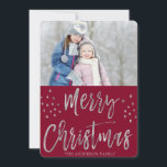 Merry Christmas Red and Silver Foil Stars Photo Holiday Card<br><div class="desc">Merry Christmas Burgundy,  Red,  Marsala and Silver Foil Stars Photo Card. The picture and family name can be replaced on the blue and silver Merry Christmas Card.</div>