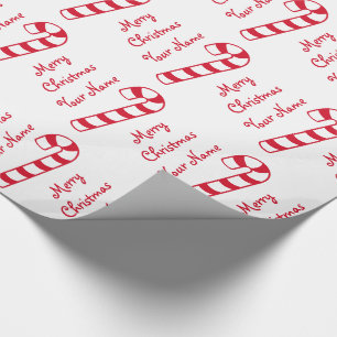 Merry Christmas Red and White Candy Canes and Name Wrapping Paper