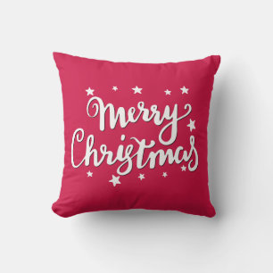 Merry Christmas Red and White Cushion