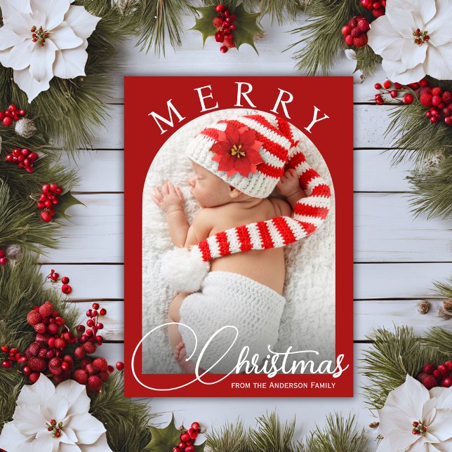 Merry Christmas Red And White Family Photo Holiday Card (Merry Christmas Red And White Family Photo Holiday Card)