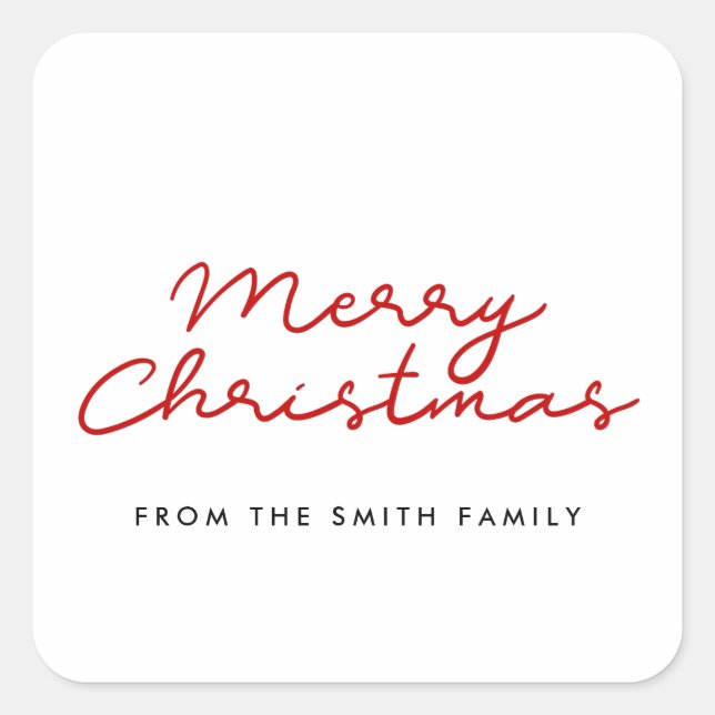 Merry Christmas red and white minimalist Square Sticker (Front)
