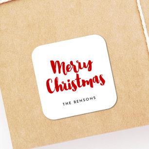 Merry Christmas red and white modern typography Square Sticker