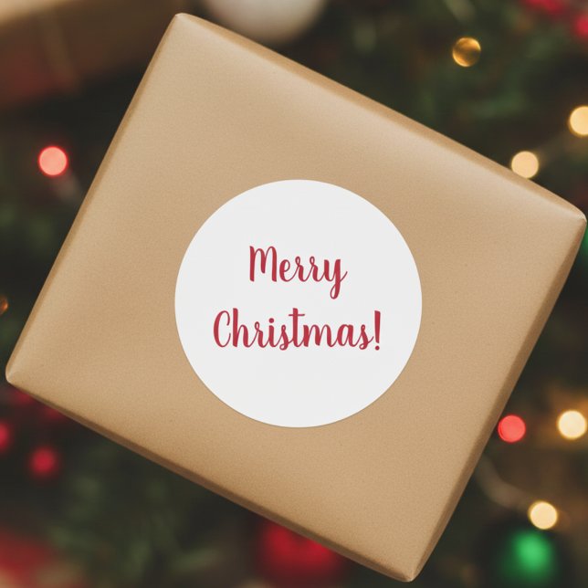 Merry Christmas Red and White  Script Typography Classic Round Sticker (Creator Uploaded)