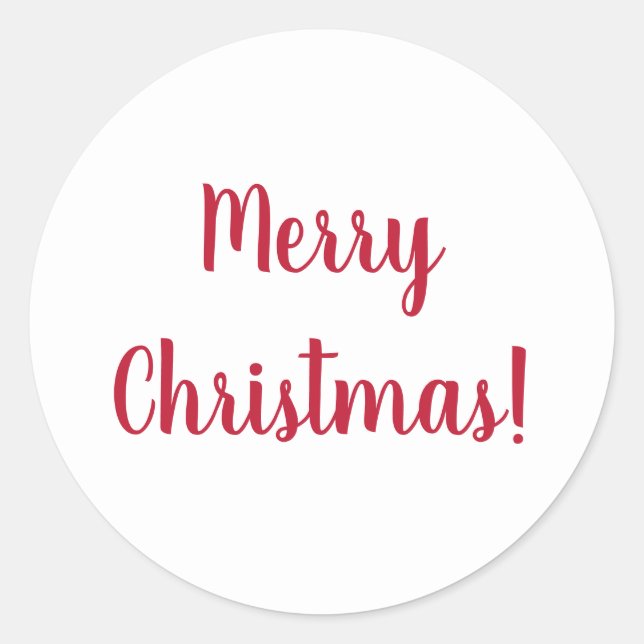 Merry Christmas Red and White  Script Typography Classic Round Sticker (Front)