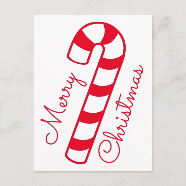 Merry Christmas Red and White Striped Candy Cane Postcard (Front)