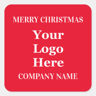 Merry Christmas Red and White Text Your Logo Here Square Sticker