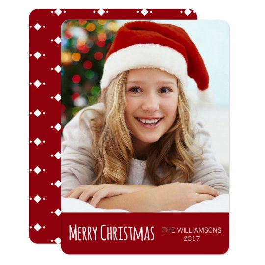 Merry Christmas Red and White Trendy Photo Card