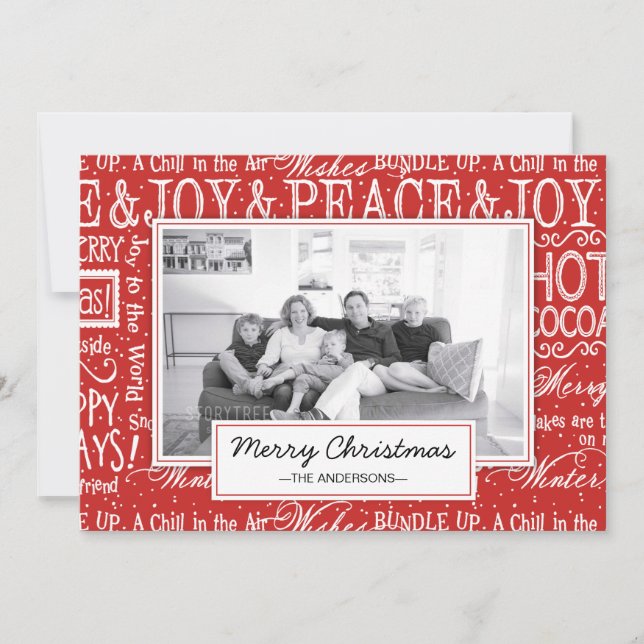 Merry Christmas Red and White Verse Family Photo Holiday Card (Front)