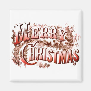 Merry Christmas Red and White Vintage Holiday Magnet