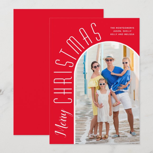 Merry Christmas Red Arch Photo Holiday Card (Front/Back)