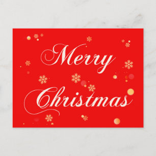 Merry Christmas Red Background Gold Snowflakes Holiday Postcard